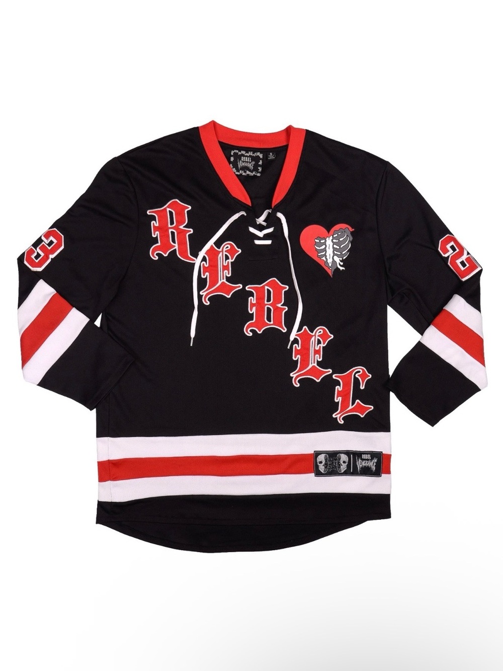☠️ Rebel Vengeance Black Jersey with Red Tie Collar Size Medium. New! ☠️